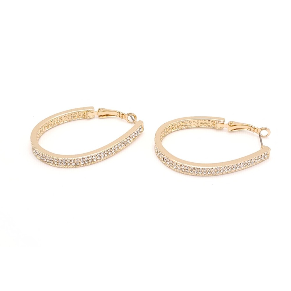 Gold Tone Pavé CZ Hoop Earrings – 1.75″ Inside Out Hinged Fashion Jewelry